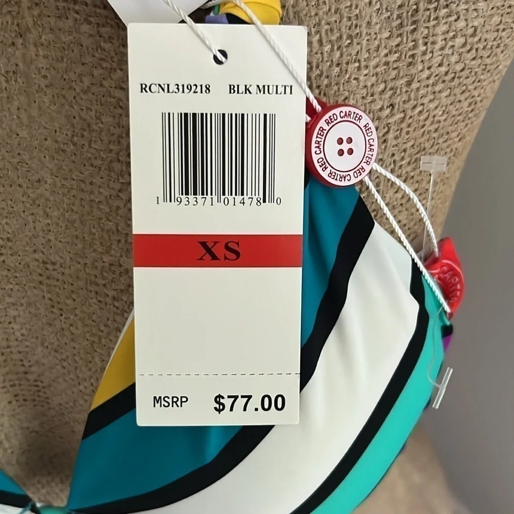 Red Carter Striped Bikini Top Size XS NEW!
